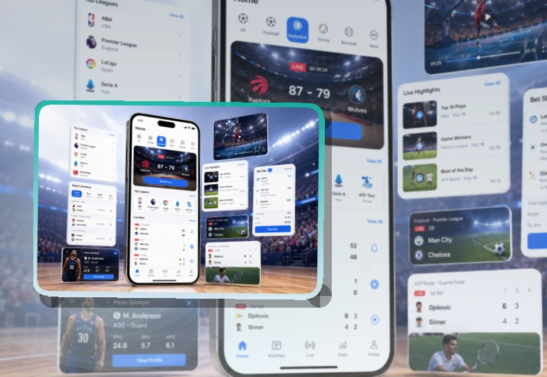 海报式引导 · 赛事App入口 · 直播比分随时查看界面展示